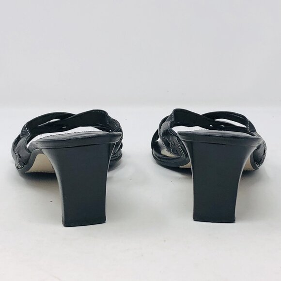 Talbots Sandal Womens 6B Black Leather Strappy Mid Kitten Heel Open Toe Slip On - Picture 6 of 12
